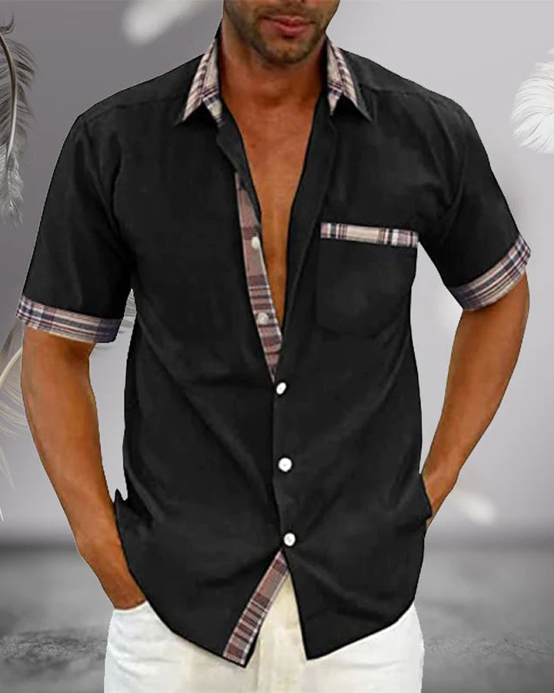 Chemise Manche Courte Homme Bleu Taille M 100% Coton Élégante-2
