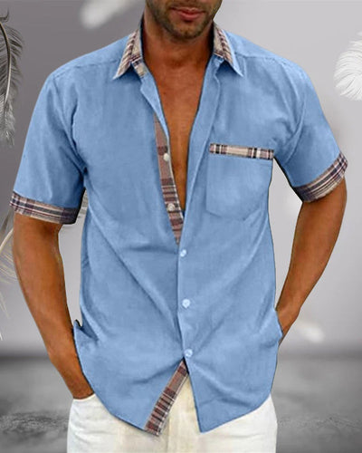Variant image for Chemise Manche Courte Homme Bleu Taille M 100% Coton Élégante-33