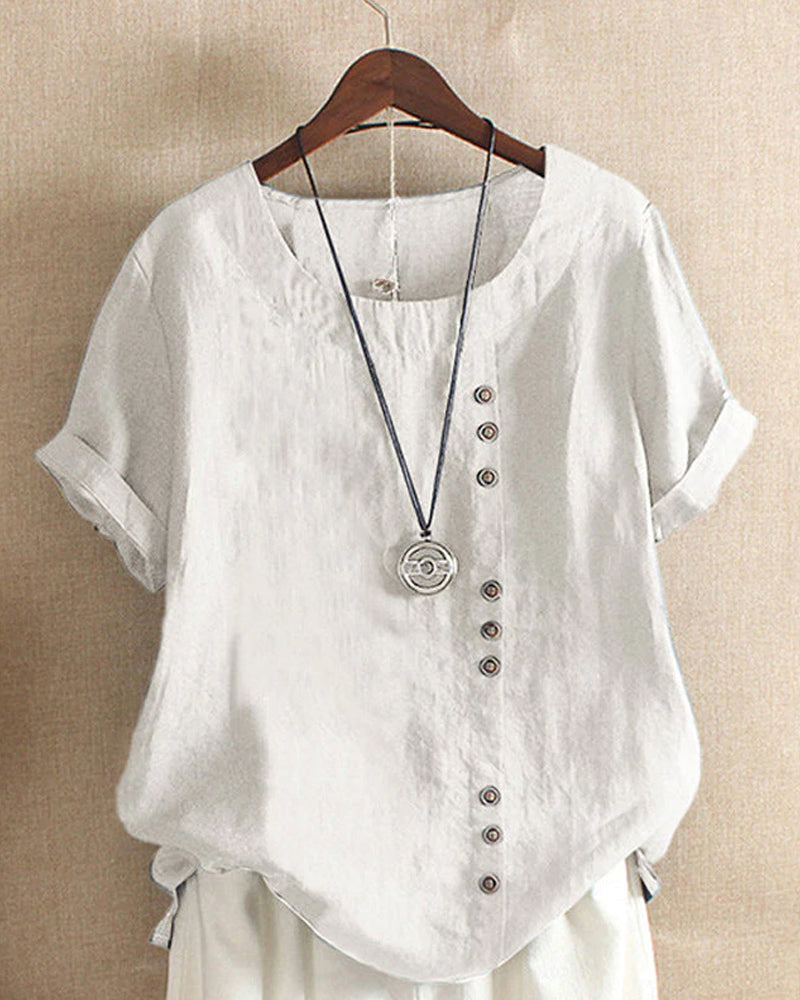 Variant image for Blouse Femme Chic Blanche Taille S Coton Manches Courtes-25