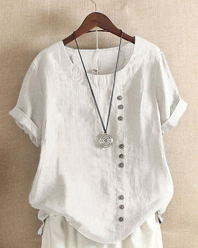 Variant image for Blouse Femme Chic Blanche Taille S Coton Manches Courtes-25
