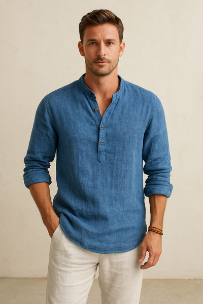Chemise en lin bleu marine pour homme – Légère, respirante et idéale pour l'été