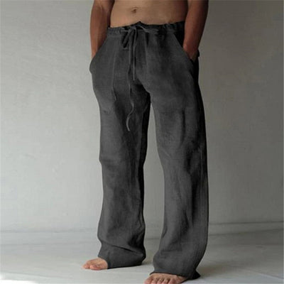 Pantalon Homme en Lin Respirant – Coupe Décontractée, Taille Élastique avec Cordon, Longueur Complète