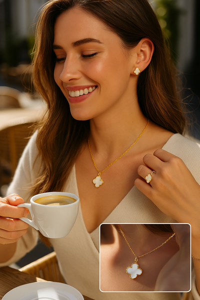 Ensemble de Bijoux Femme Trèfle Argent Taille Unique Acier Inoxydable-4