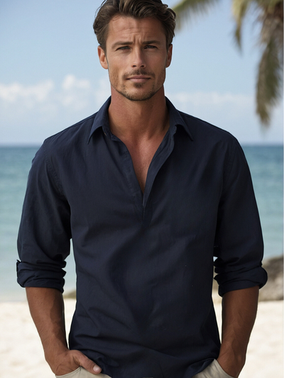 Chemise en lin bleu marine pour homme – Légère, respirante et idéale pour l'été