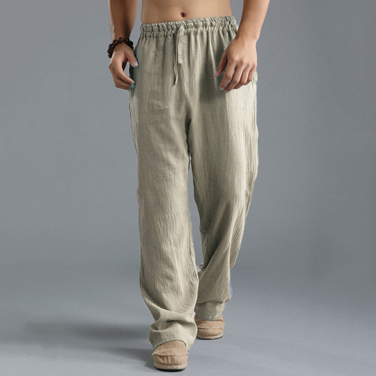 Pantalon en Lin Homme Beige Taille M Respirant-3