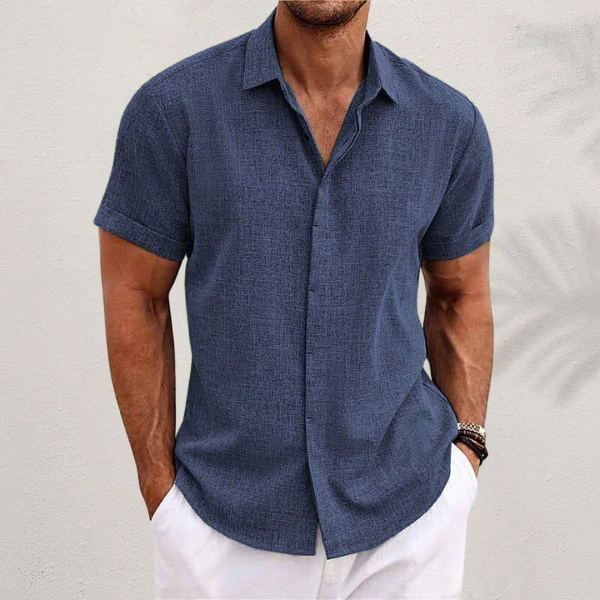 Variant image for Chemise Homme Boutonnée Bleu Taille M Coton Manches Courtes-7