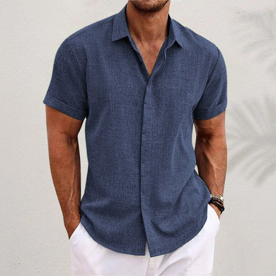 Variant image for Chemise Homme Boutonnée Bleu Taille M Coton Manches Courtes-7