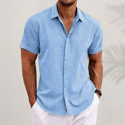 Variant image for Chemise Homme Boutonnée Bleu Taille M Coton Manches Courtes-5