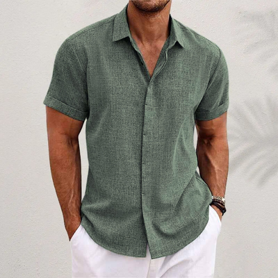 Variant image for Chemise Homme Boutonnée Bleu Taille M Coton Manches Courtes-13