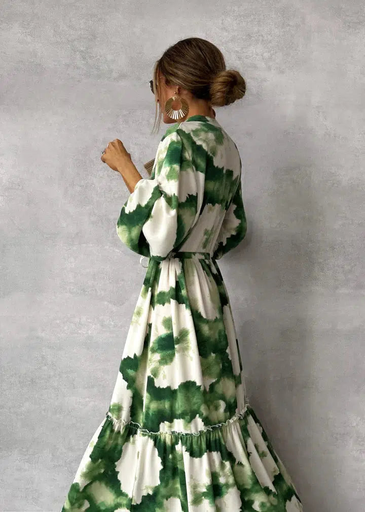 Robe Maxi Femme – Manches Longues et Col en V