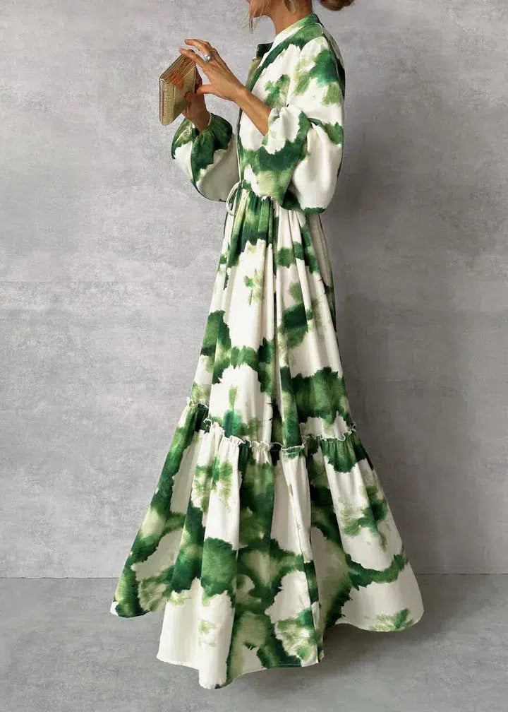 Robe Maxi Femme – Manches Longues et Col en V