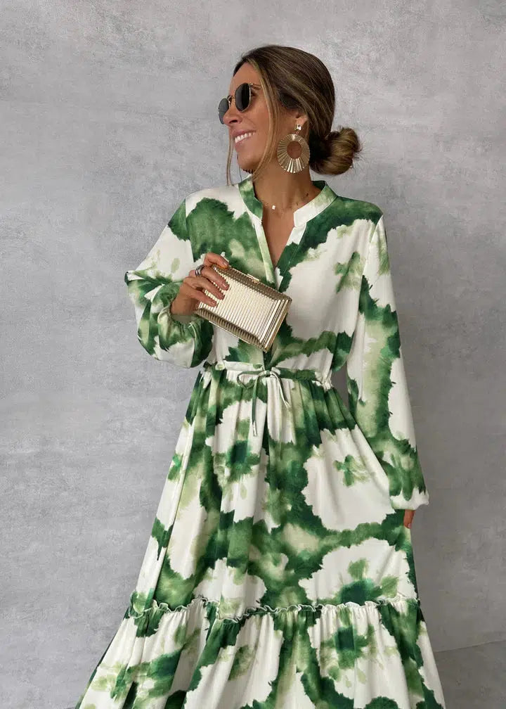 Robe Maxi Femme – Manches Longues et Col en V