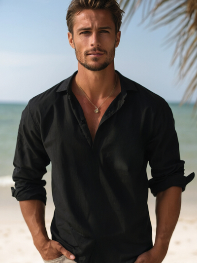 Chemise en lin bleu marine pour homme – Légère, respirante et idéale pour l'été