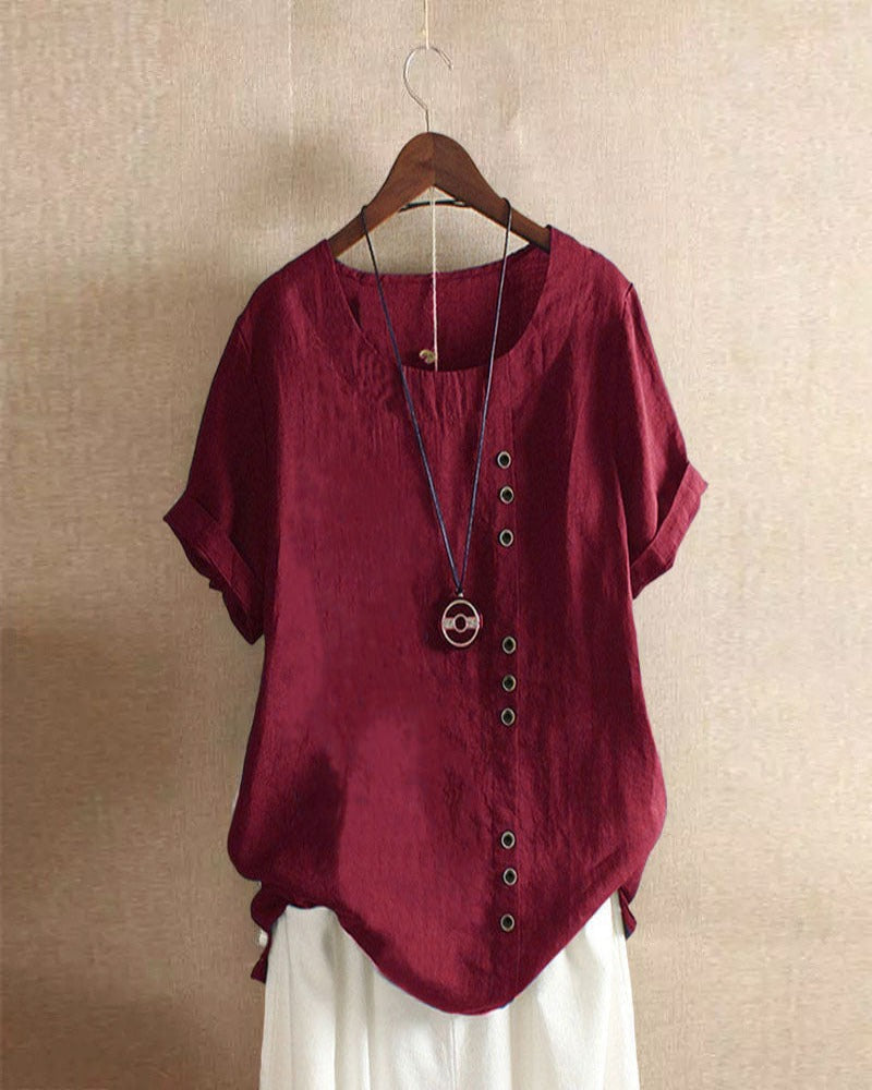 Variant image for Blouse Femme Chic Blanche Taille S Coton Manches Courtes-57