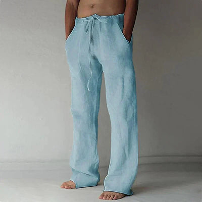 Pantalon Homme en Lin Respirant – Coupe Décontractée, Taille Élastique avec Cordon, Longueur Complète