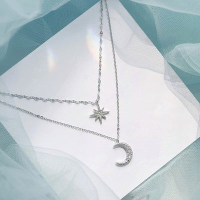 Double lune | Collier à double collier clair argent-3
