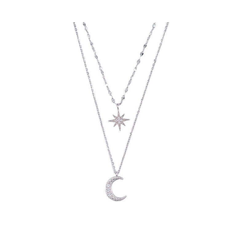 Double lune | Collier à double collier clair argent-2