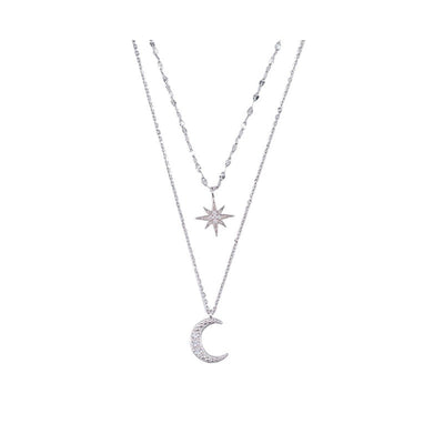 Double lune | Collier à double collier clair argent-2