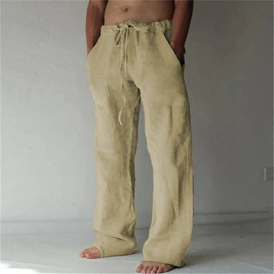 Pantalon Homme en Lin Respirant – Coupe Décontractée, Taille Élastique avec Cordon, Longueur Complète