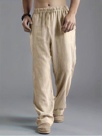 Pantalon en Lin Homme Beige Taille M Respirant-4