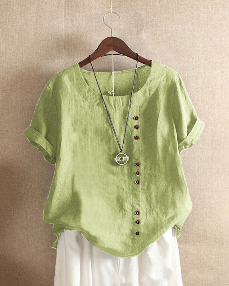 Variant image for Blouse Femme Chic Blanche Taille S Coton Manches Courtes-9