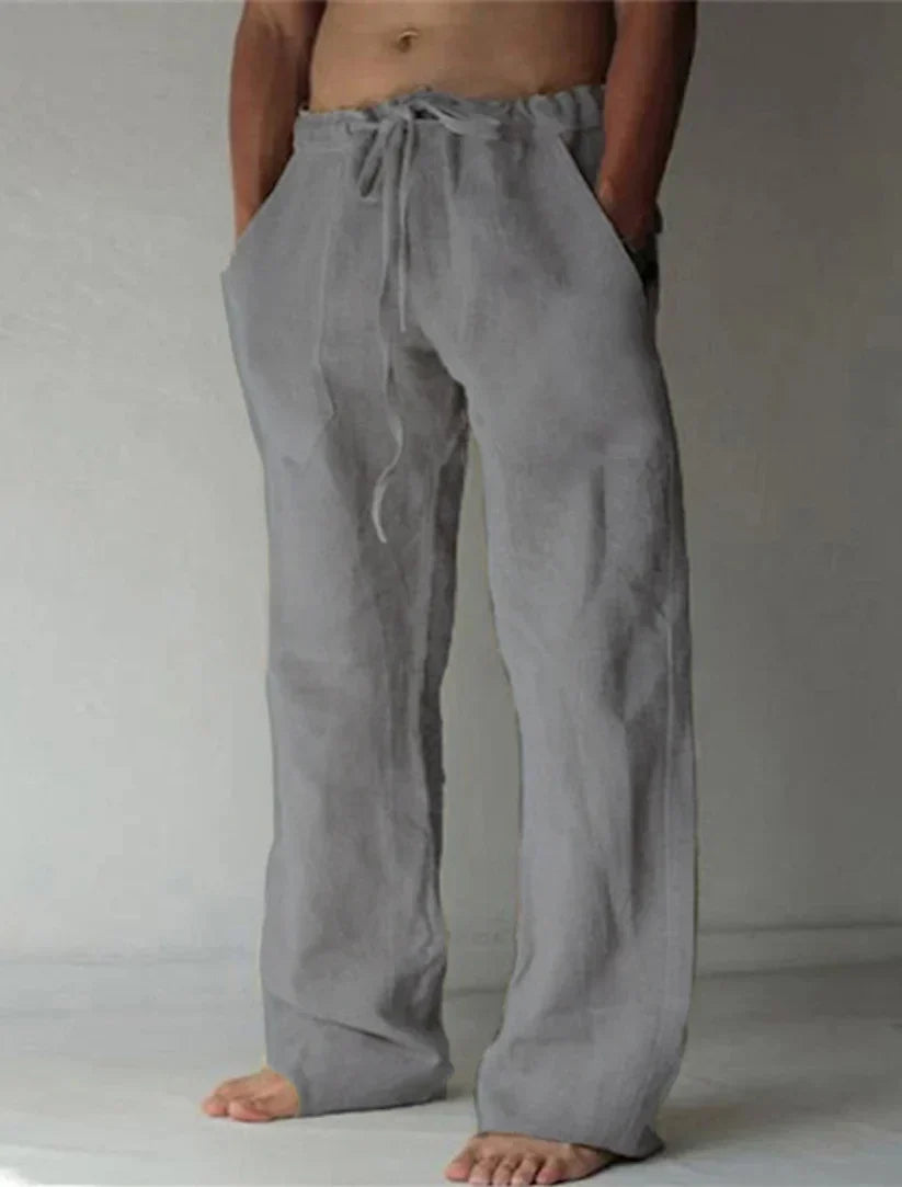 Pantalon Homme en Lin Respirant – Coupe Décontractée, Taille Élastique avec Cordon, Longueur Complète