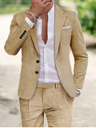 Variant image for Costume Homme Beige Lin Taille M L XL 2XL Élégant pour Mariage et Événements Formels-5