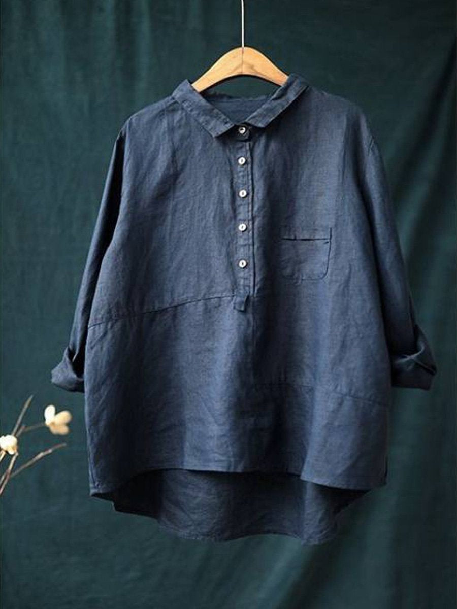 Chemise Femme à Col Revers – Manches Longues en Coton et Lin