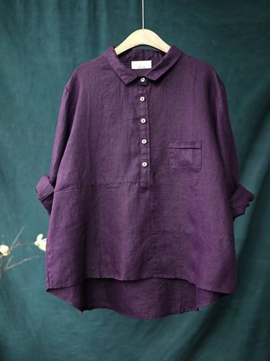 Chemise Femme à Col Revers – Manches Longues en Coton et Lin