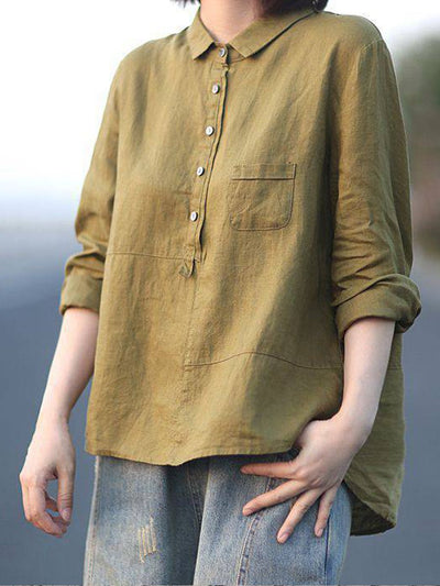 Chemise Femme à Col Revers – Manches Longues en Coton et Lin