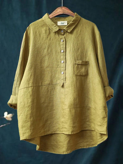Chemise Femme à Col Revers – Manches Longues en Coton et Lin