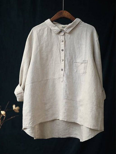 Chemise Femme à Col Revers – Manches Longues en Coton et Lin