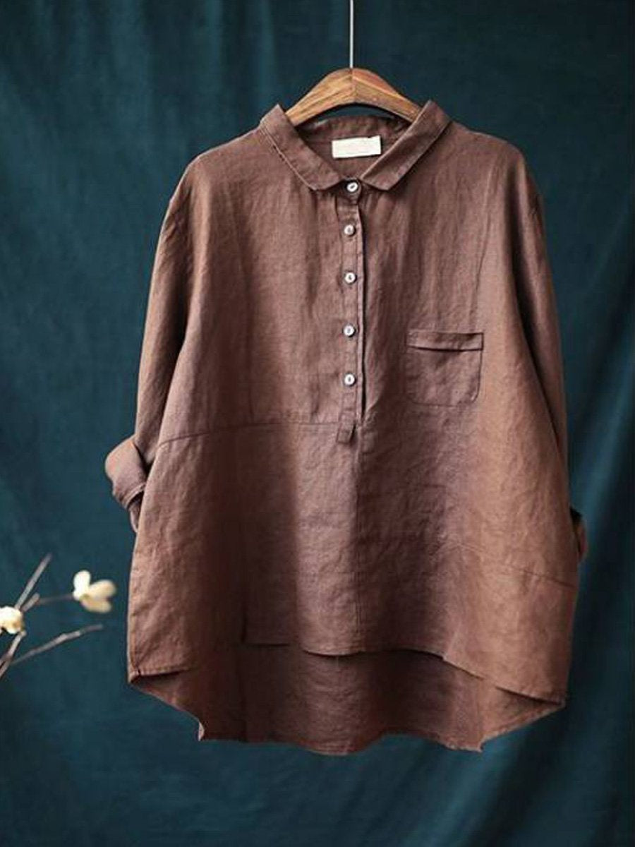 Chemise Femme à Col Revers – Manches Longues en Coton et Lin