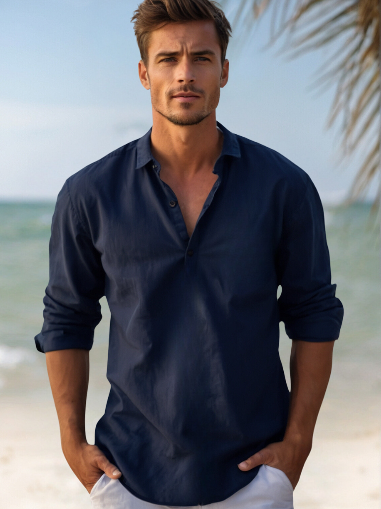 Chemise en lin bleu marine pour homme – Légère, respirante et idéale pour l'été