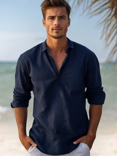 Chemise en lin bleu marine pour homme – Légère, respirante et idéale pour l'été