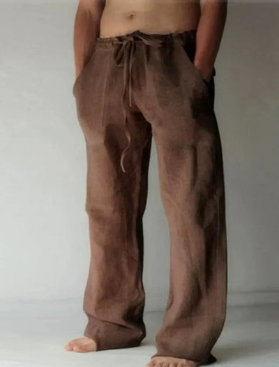 Pantalon Homme en Lin Respirant – Coupe Décontractée, Taille Élastique avec Cordon, Longueur Complète